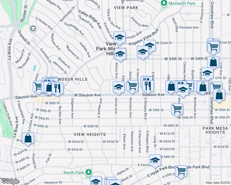 map of restaurants, bars, coffee shops, grocery stores, and more near 3956 West Slauson Avenue in Los Angeles