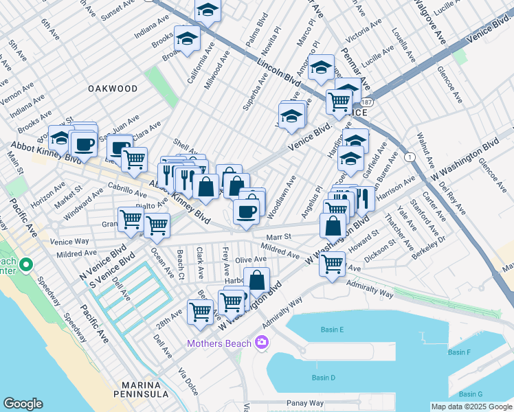 map of restaurants, bars, coffee shops, grocery stores, and more near 510 Boccaccio Avenue in Los Angeles