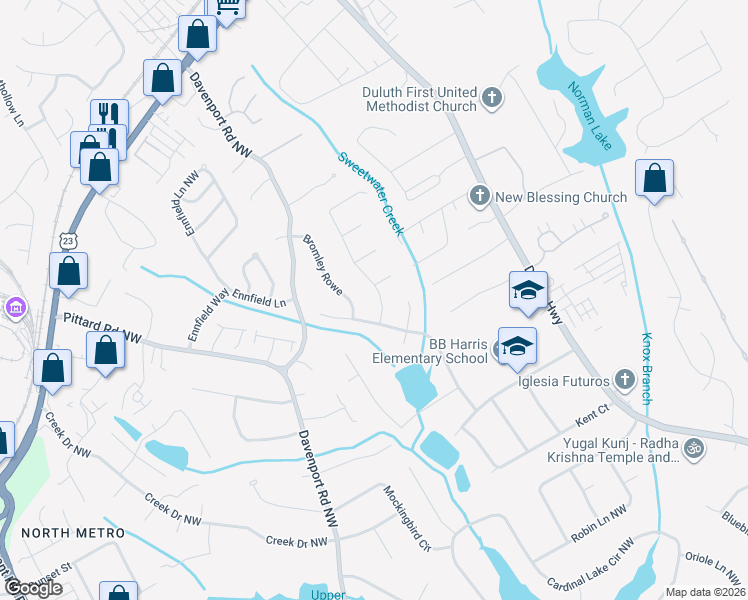 map of restaurants, bars, coffee shops, grocery stores, and more near 3096 Montheath Pass in Duluth