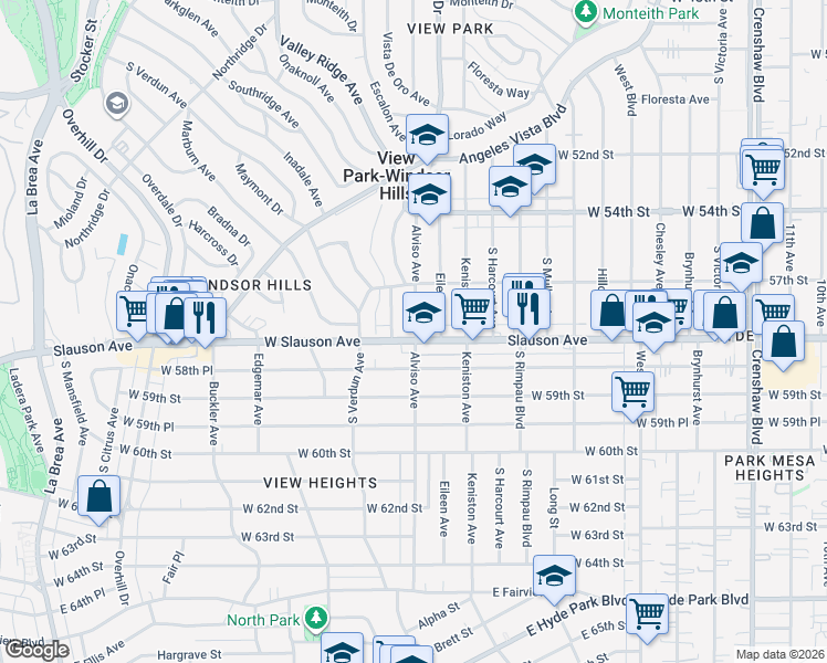 map of restaurants, bars, coffee shops, grocery stores, and more near 3956 West Slauson Avenue in Los Angeles