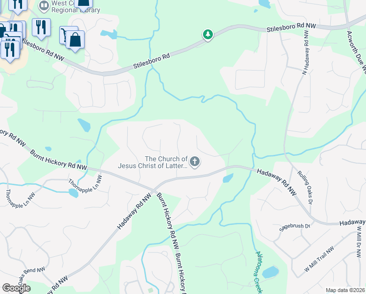 map of restaurants, bars, coffee shops, grocery stores, and more near 1310 Dungan Drive Northwest in Kennesaw