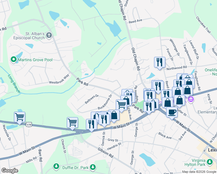 map of restaurants, bars, coffee shops, grocery stores, and more near 216 Rama Lane in Lexington