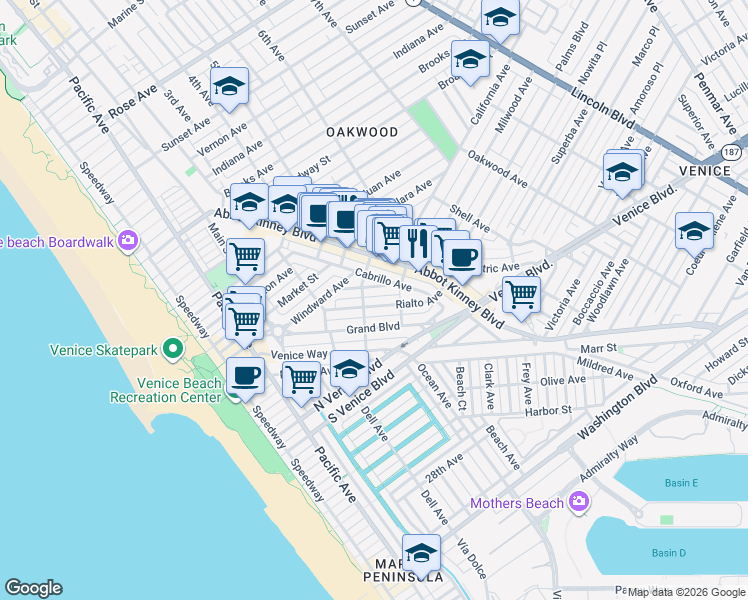 map of restaurants, bars, coffee shops, grocery stores, and more near 509 Altair Place in Los Angeles