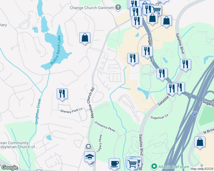 map of restaurants, bars, coffee shops, grocery stores, and more near 2395 Stout Tr Northwest in Duluth