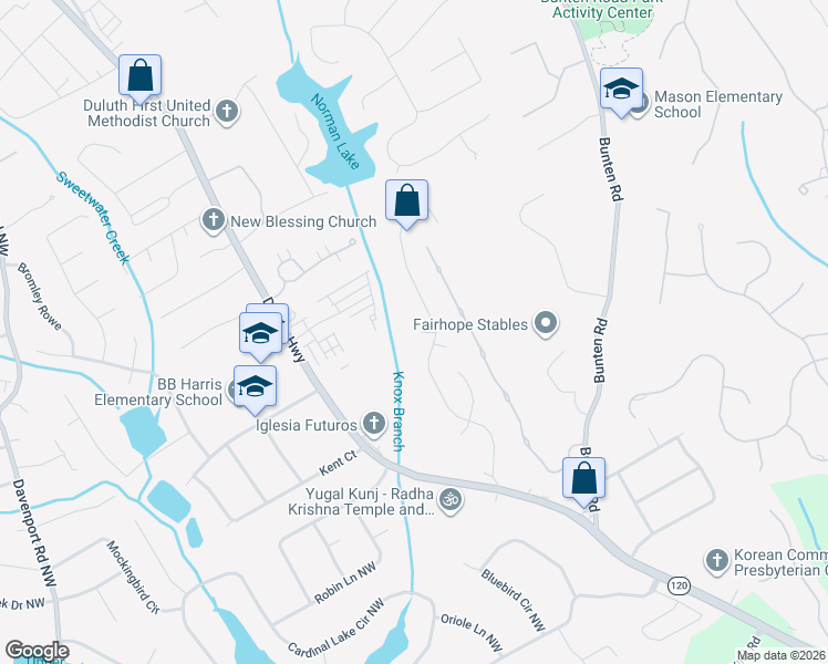 map of restaurants, bars, coffee shops, grocery stores, and more near 3050 Dogwood Creek Parkway Northwest in Duluth