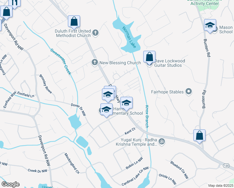 map of restaurants, bars, coffee shops, grocery stores, and more near 3003 Evanshire Avenue in Duluth