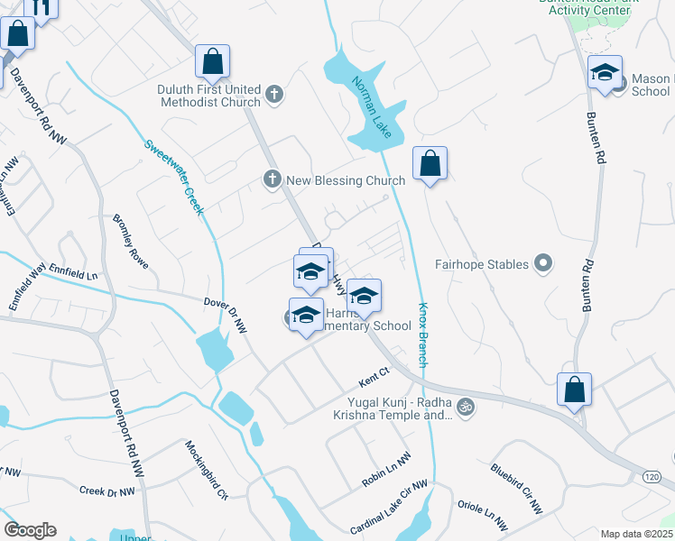 map of restaurants, bars, coffee shops, grocery stores, and more near 3003 Evanshire Avenue in Duluth