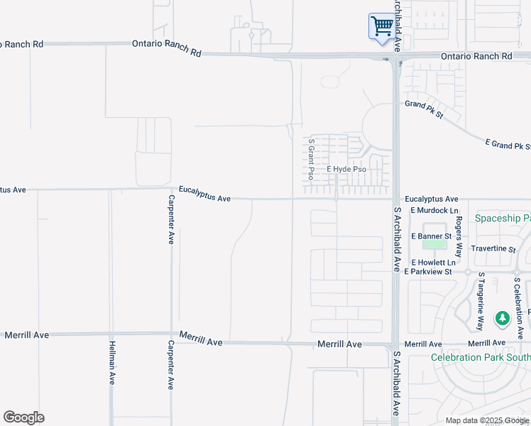 map of restaurants, bars, coffee shops, grocery stores, and more near 2440 Eucalyptus Avenue in Ontario