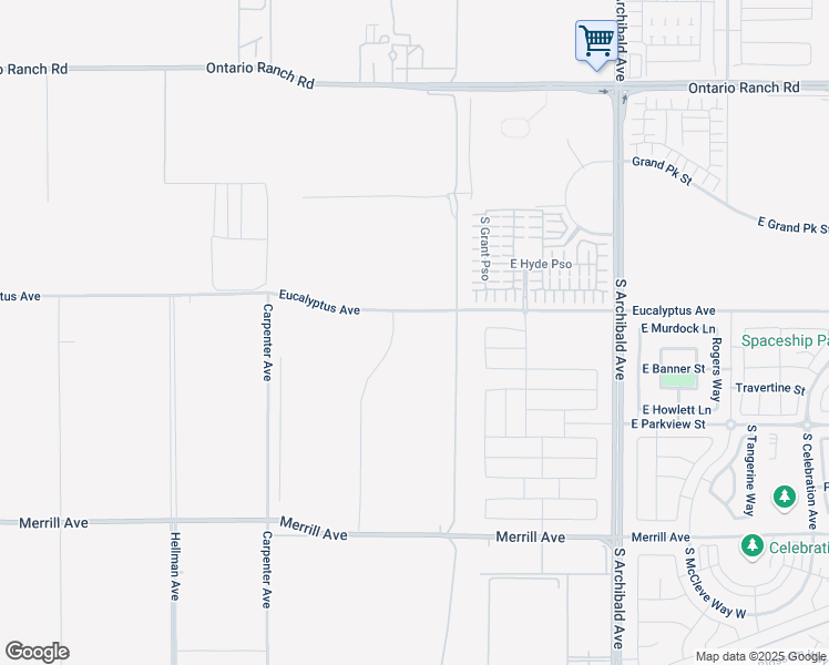 map of restaurants, bars, coffee shops, grocery stores, and more near 2440 Eucalyptus Avenue in Ontario