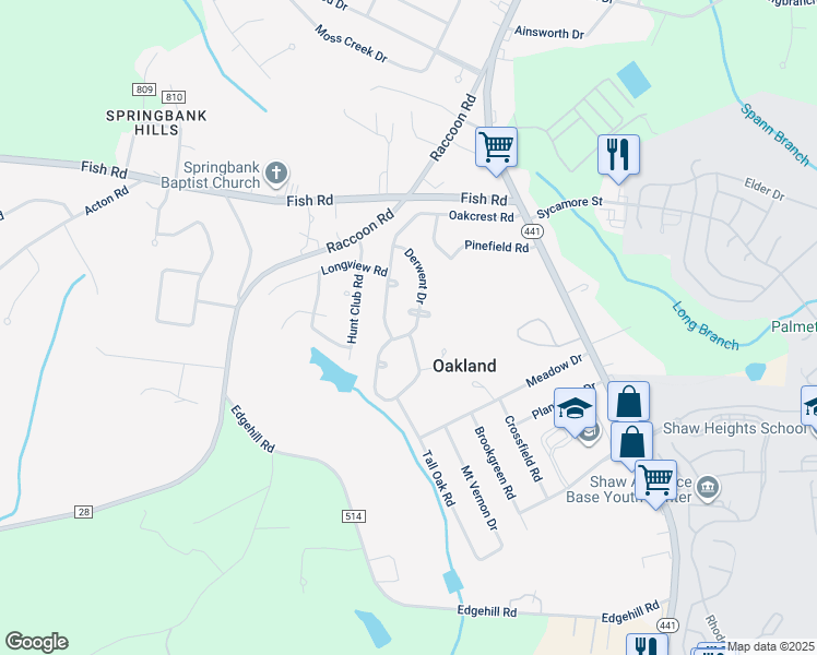 map of restaurants, bars, coffee shops, grocery stores, and more near 2418 Derwent Drive in Sumter
