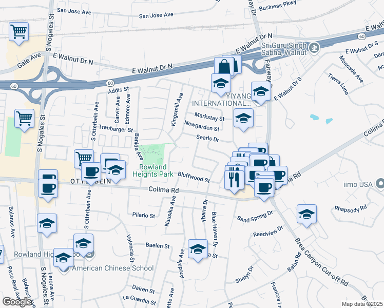 map of restaurants, bars, coffee shops, grocery stores, and more near 1449 Annadel Avenue in Rowland Heights