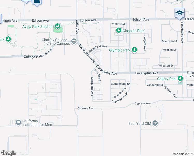 map of restaurants, bars, coffee shops, grocery stores, and more near 14546 Hillsdale Street in Chino
