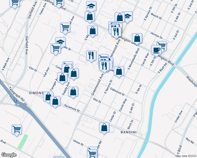 map of restaurants, bars, coffee shops, grocery stores, and more near 1237 South Greenwood Avenue in Montebello