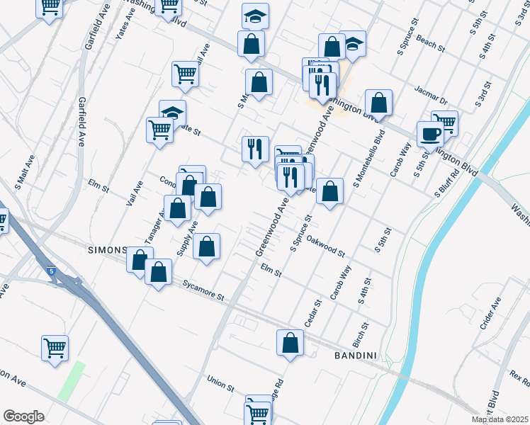 map of restaurants, bars, coffee shops, grocery stores, and more near 1237 South Greenwood Avenue in Montebello
