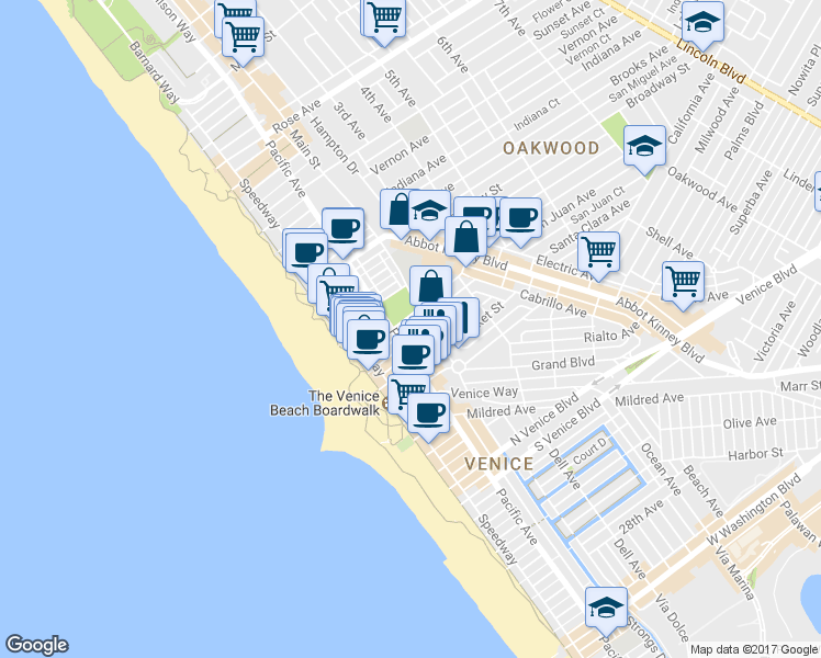 map of restaurants, bars, coffee shops, grocery stores, and more near in Los Angeles