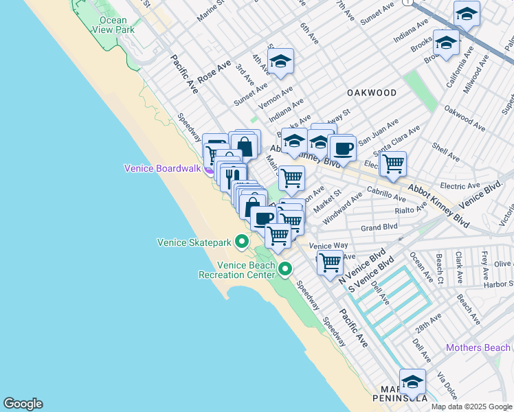map of restaurants, bars, coffee shops, grocery stores, and more near 41 Wavecrest Court in Los Angeles