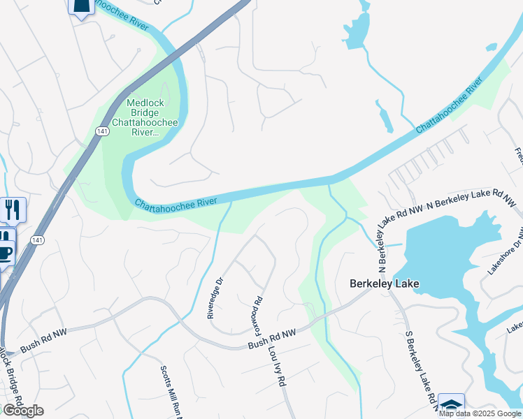 map of restaurants, bars, coffee shops, grocery stores, and more near 3871 River Mansion Drive Northwest in Duluth