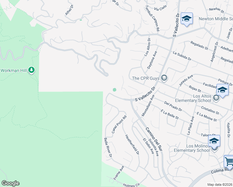 map of restaurants, bars, coffee shops, grocery stores, and more near 2935 Camino Del Tomasini in Hacienda Heights