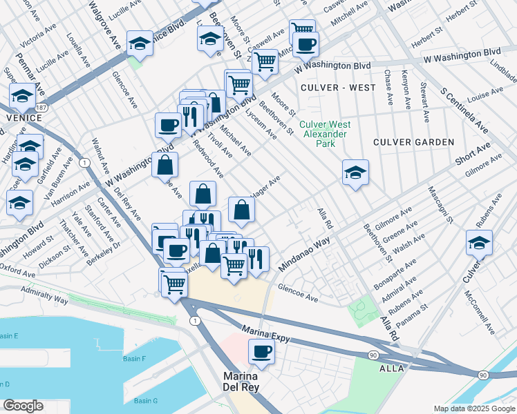 map of restaurants, bars, coffee shops, grocery stores, and more near 4221 Sunnyside Avenue in Los Angeles