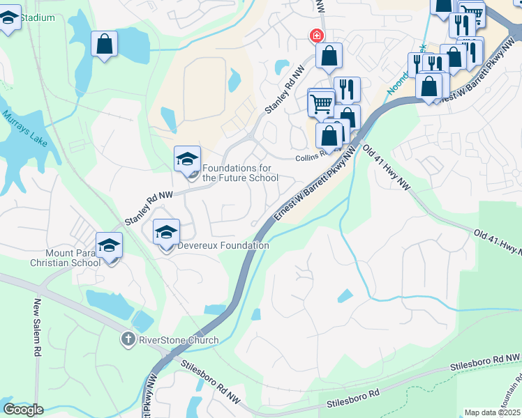 map of restaurants, bars, coffee shops, grocery stores, and more near 1634 Donovan's Ridge in Kennesaw