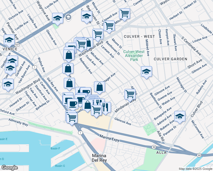 map of restaurants, bars, coffee shops, grocery stores, and more near 4221 Sunnyside Avenue in Los Angeles