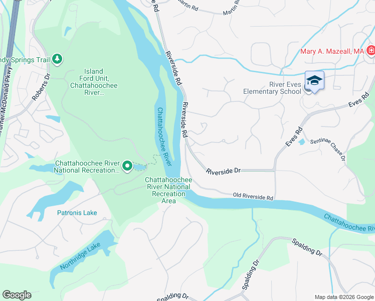 map of restaurants, bars, coffee shops, grocery stores, and more near 1279 Old Riverside Rd in Roswell