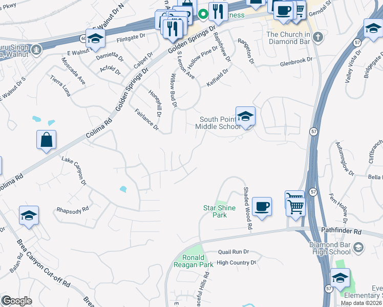 map of restaurants, bars, coffee shops, grocery stores, and more near 20618 Shepherd Hills Drive in Diamond Bar