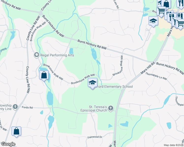 map of restaurants, bars, coffee shops, grocery stores, and more near 5748 Brookstone Walk Northwest in Acworth