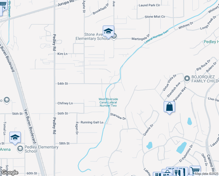 map of restaurants, bars, coffee shops, grocery stores, and more near 5433 Sunset Ridge Drive in Riverside