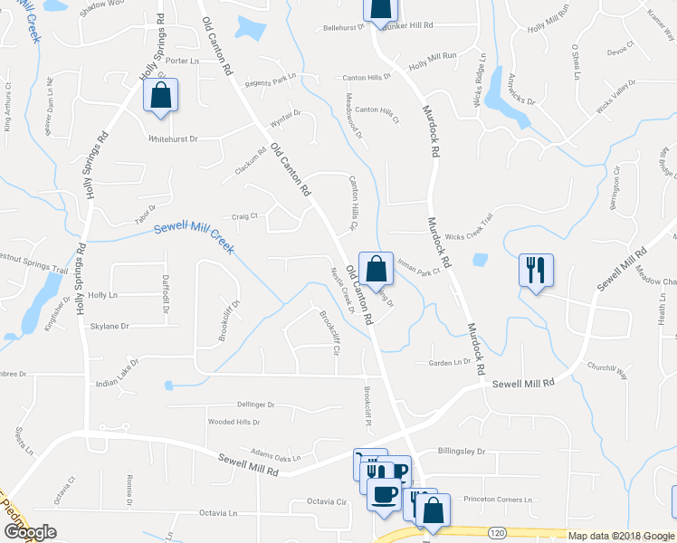 map of restaurants, bars, coffee shops, grocery stores, and more near 2977 Nestle Creek Drive in Marietta