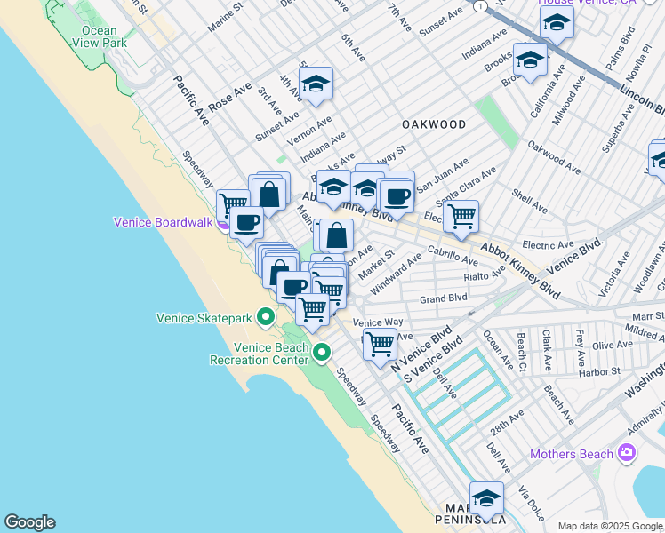 map of restaurants, bars, coffee shops, grocery stores, and more near in Los Angeles