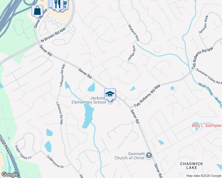 map of restaurants, bars, coffee shops, grocery stores, and more near 2020 Furlong Run in Lawrenceville