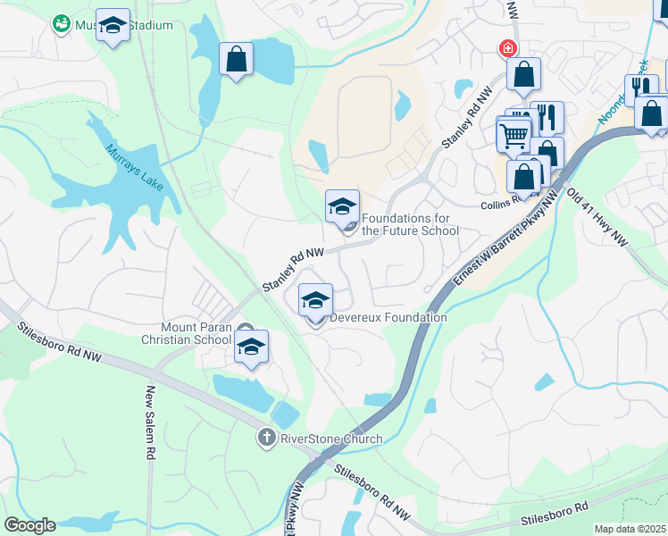 map of restaurants, bars, coffee shops, grocery stores, and more near 1917 Barrett Knoll Circle in Kennesaw