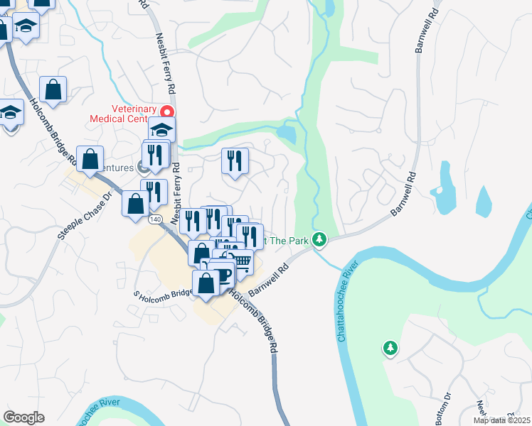 map of restaurants, bars, coffee shops, grocery stores, and more near 1009 Sandy Lane Drive in Alpharetta