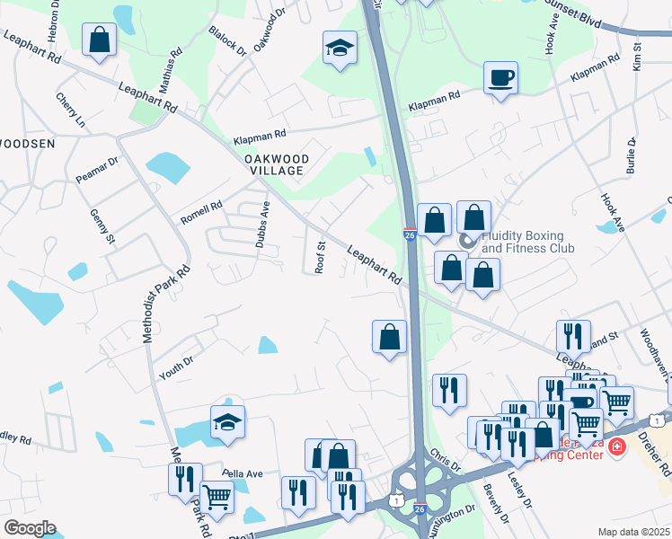 map of restaurants, bars, coffee shops, grocery stores, and more near 2705 Leaphart Road in West Columbia