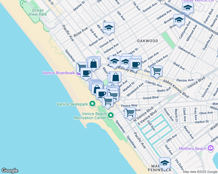 map of restaurants, bars, coffee shops, grocery stores, and more near in Los Angeles