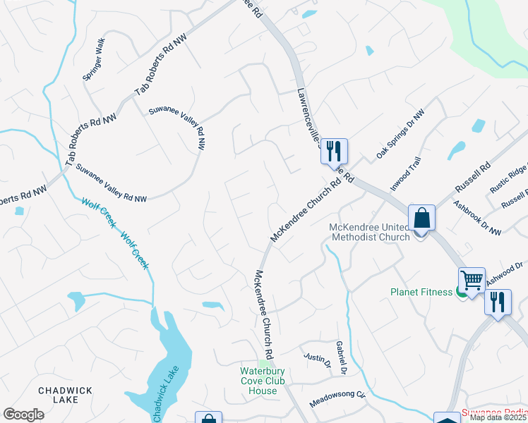 map of restaurants, bars, coffee shops, grocery stores, and more near 1544 Hayden Mill Way in Lawrenceville