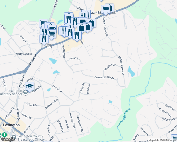 map of restaurants, bars, coffee shops, grocery stores, and more near 216 Teesdale Court in Lexington