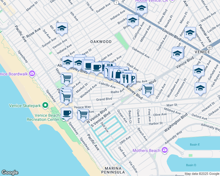 map of restaurants, bars, coffee shops, grocery stores, and more near 538 Altair Place in Los Angeles
