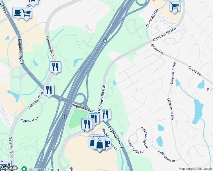 map of restaurants, bars, coffee shops, grocery stores, and more near 2222 Haventree Court in Lawrenceville