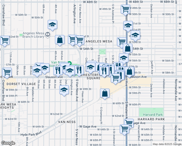 map of restaurants, bars, coffee shops, grocery stores, and more near 5743 South Wilton Place in Los Angeles
