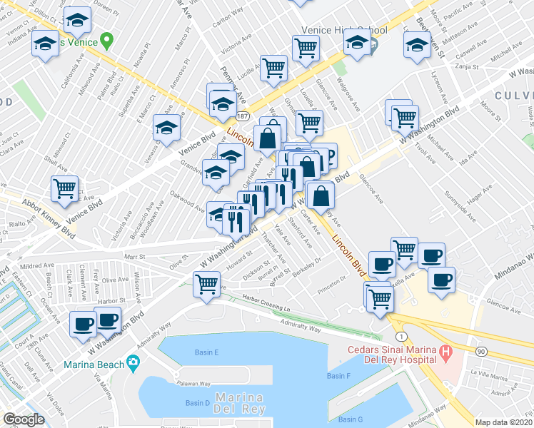 map of restaurants, bars, coffee shops, grocery stores, and more near 1051 Harrison Avenue in Los Angeles