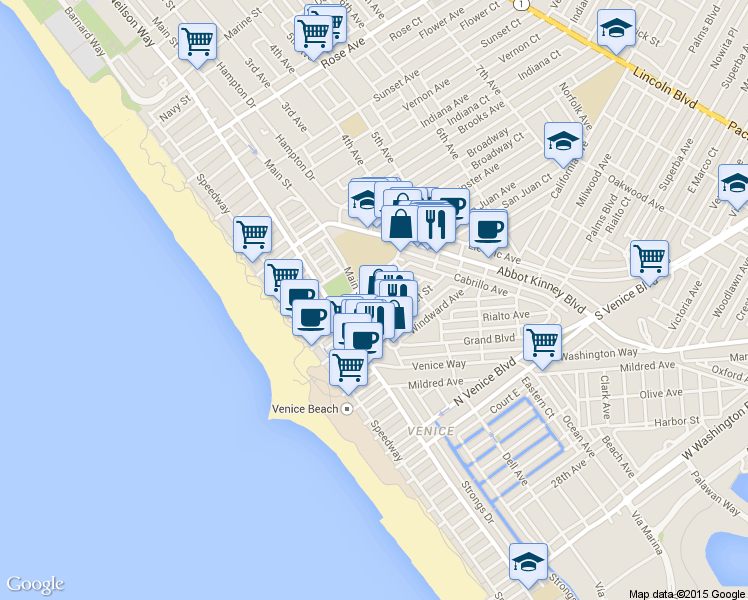 map of restaurants, bars, coffee shops, grocery stores, and more near 216 San Juan Avenue in Los Angeles