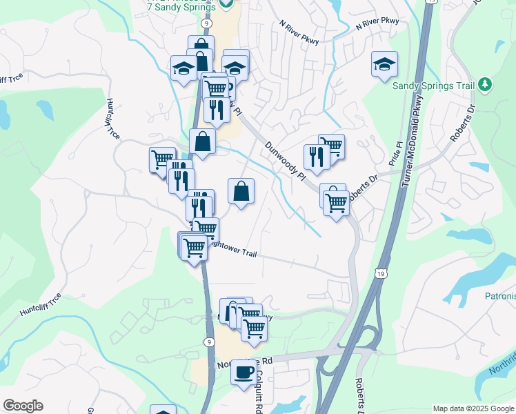 map of restaurants, bars, coffee shops, grocery stores, and more near 8665 Hope Mews Court in Atlanta