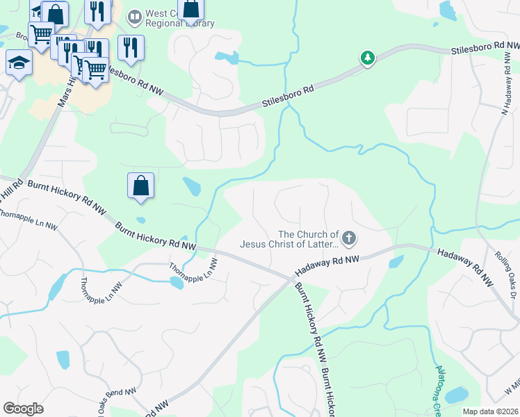 map of restaurants, bars, coffee shops, grocery stores, and more near 1318 Pembridge Way Northwest in Kennesaw