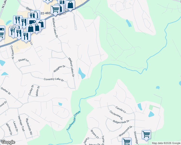 map of restaurants, bars, coffee shops, grocery stores, and more near 205 Muirfield Way in Lexington