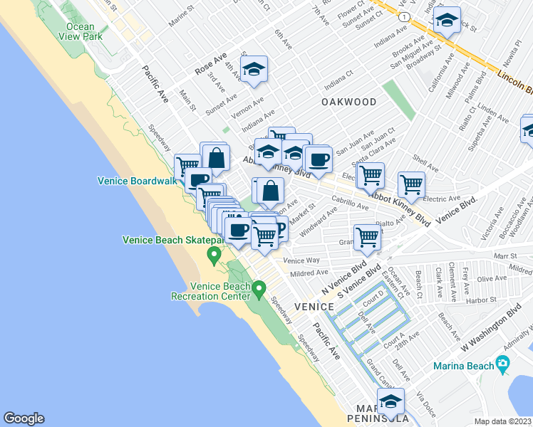map of restaurants, bars, coffee shops, grocery stores, and more near 1309 Main St in Los Angeles