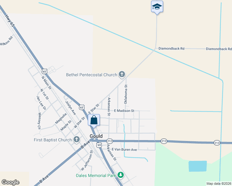 map of restaurants, bars, coffee shops, grocery stores, and more near 403 East Star Street in Gould