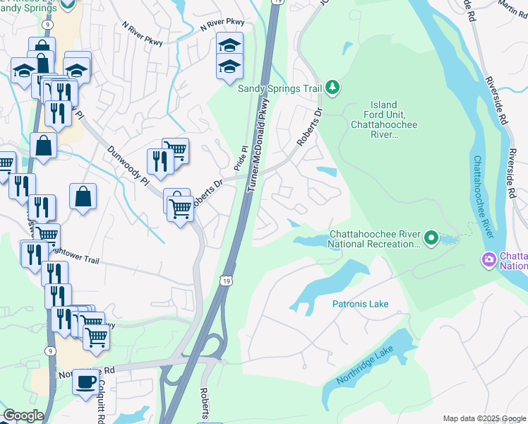 map of restaurants, bars, coffee shops, grocery stores, and more near 306 Natchez Trace in Atlanta