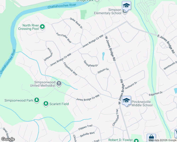 map of restaurants, bars, coffee shops, grocery stores, and more near 4396 Fielding Lane in Norcross